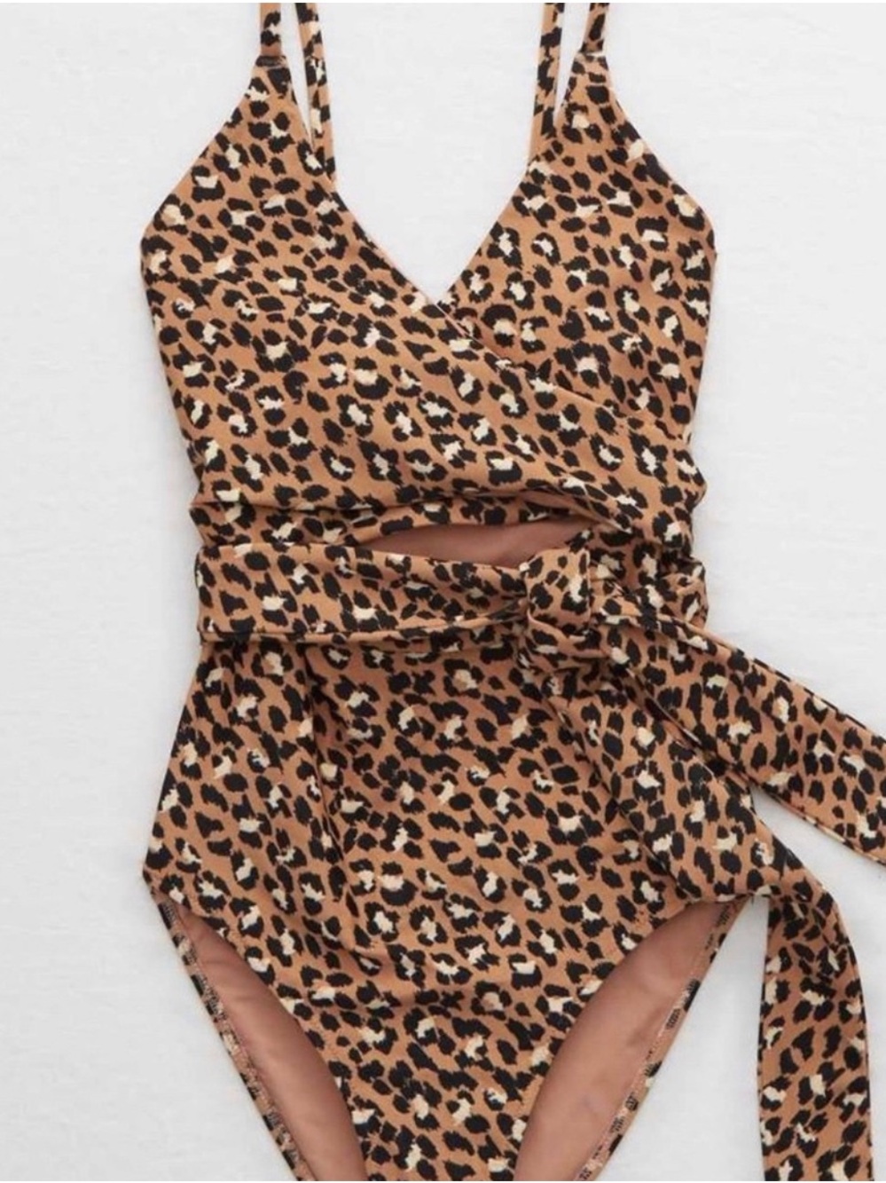 Aerie Leopard Wrap One Piece Swimsuit Tan Black Size L - Picture 4 of 5